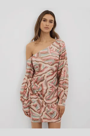 Halston Heritage Off-the-shoulder Sequin Mini Dress, Pink & brown, 6