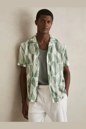 Reiss Printed Textured Cuban-collar Shirt, XS