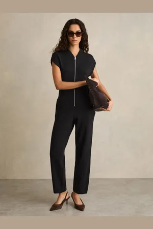 Reiss Cotton Knit Zip-front Jumpsuit, XS