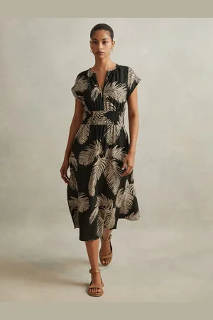 Reiss Tropical Print Elasticated Waist Midi Dress, 6