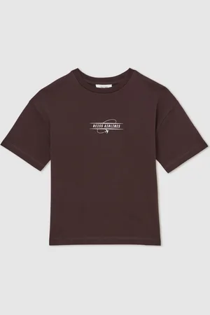 Reiss Chocolate Brown & off White Cotton Airlines-print Oversize T-shirt