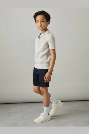 Reiss 3-9 yrs Textured-knit Half-zip Polo Shirt, Q03