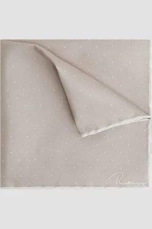 Reiss Liam Pocket Square - Beige Silk Polka Dot, Size: 32x32cm