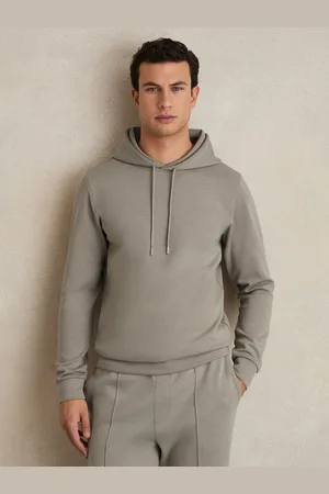 Reiss Fabien Taupe Interlock Jersey Drawstring Hoodie, XS