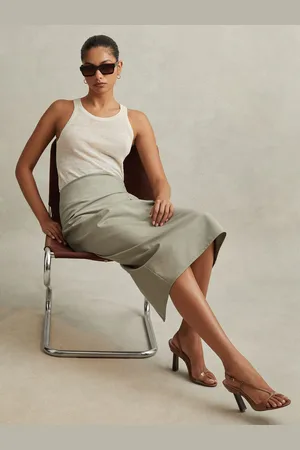 Reiss Cotton Blend Wrap Front Midi Skirt, 4