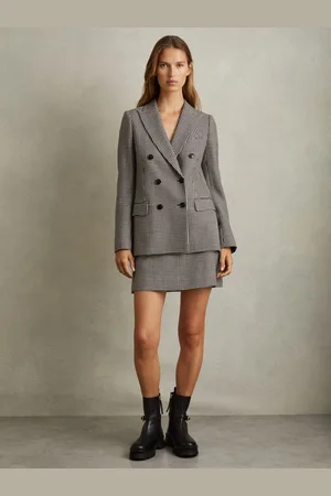 Reiss Black & white Petite Wool Dogtooth Double Breasted Blazer, 10