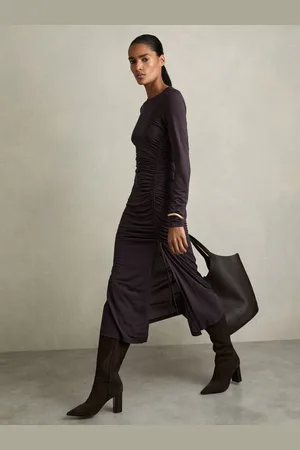 Reiss Petite Jersey Ruched Midi Dress, 6