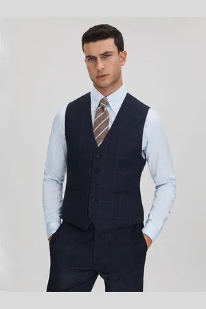 Reiss Wool Check Single Breasted Slim Fit Waistcoat, 36