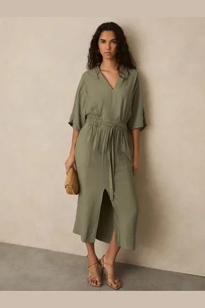 Reiss Shirred-waist Midi Shirt Dress, 4