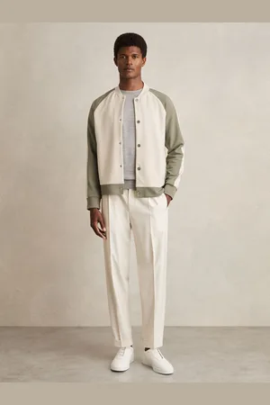 Reiss Off White & sage Interlock Colour-block Bomber Jacket, XS