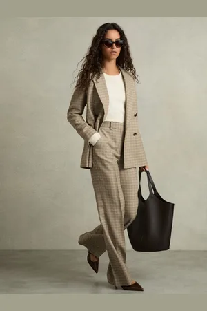 Reiss Wool Wide-leg Houndstooth-check Trousers, 4R