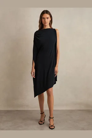 Reiss Navy & black Asymmetric Draped Jersey Dress, XS