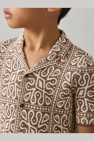 Reiss Brown & off White 9-13 yrs Tile Pattern Knit Shirt, Q04