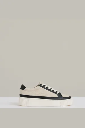 Reiss Natural & black Grained Leather Platform Trainers, X09