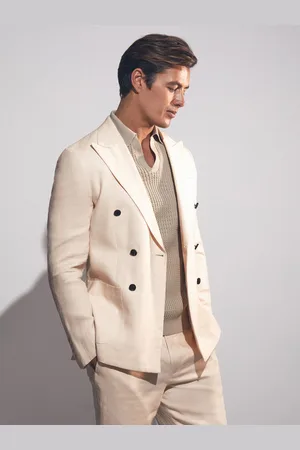 Reiss Kin Linen Double-breasted Suit Slim-fit Blazer, 36R
