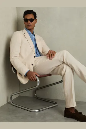 Reiss Kin Single-breasted Linen Suit Blazer Slim Fit, 40