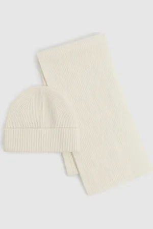 Reiss Merino Wool Ribbed Scarf And Beanie Set, One Size