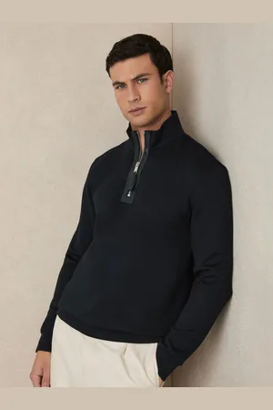 Reiss Leather-placket Interlock Sweatshirt, XS