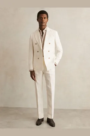 Reiss Slim-fit Linen Herringbone Suit Trousers, 28