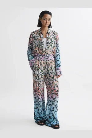 Reiss Floral Print Wide Leg Trousers, 6