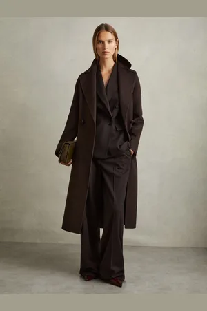 Reiss Lucia Chocolate Petite Wool Blend Double Breasted Blindseam Coat, 4