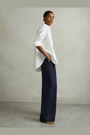 Reiss Raymond Indigo Petite Double Pleat Wide Leg Jeans, 27
