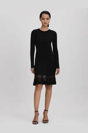 Reiss Knitted Sheer Flared Mini Dress, XS