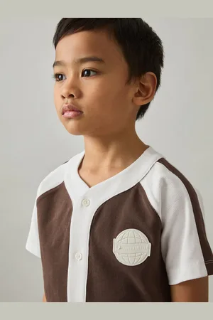 Reiss Chocolate Brown & off White 3-9 yrs Cotton Waffle-knit Badge Shirt, Q03