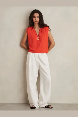 Reiss Shoulder-pad Cotton V-neck Top, XS