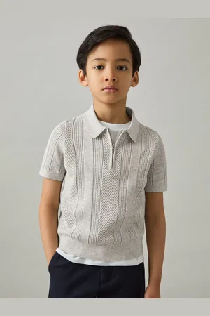 Reiss 9-13 yrs Textured-knit Half-zip Polo Shirt, Q04