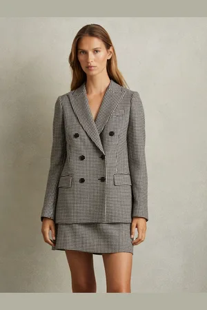 Reiss Black & white Wool Dogtooth Double Breasted Blazer, 6