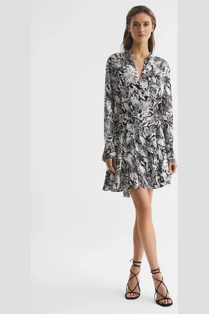 Reiss Black & white Animal Print Mini Dress, 8