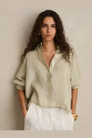 Reiss Linen Overhead Open-collar Shirt, 6