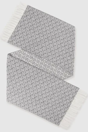 Reiss Charcoal & off White Logo-jacquard Scarf With Wool