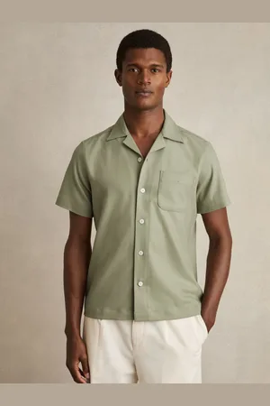 Reiss Herringbone Twill Cuban Collar Short Sleeve Shirt, XS