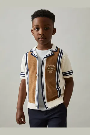 Reiss Tobacco Brown & off White 3-9 yrs Cotton Colour-block Varsity Shirt, Q03