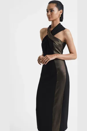 Reiss Carla & bronze Metallic Stripe Bodycon Midi Dress, 6
