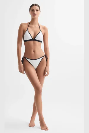 Reiss White & navy Side Tie Contrast Trim Bikini Bottoms, 4- Resort & Holiday Wear