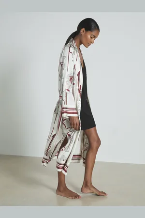 Reiss Amanda Robe Printed, Cream & burgundy Size: XS