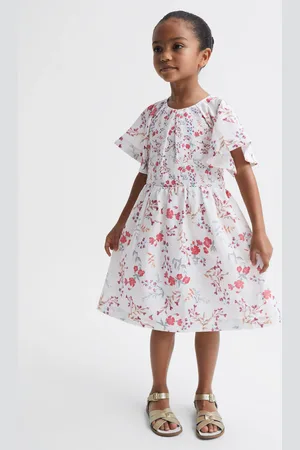 Reiss Jeanie Midi Dress Linen Printed, White & red Size: 6-7Yrs