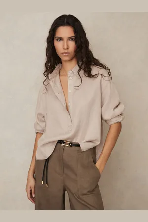 Reiss Linen Overhead Open-collar Shirt, 4