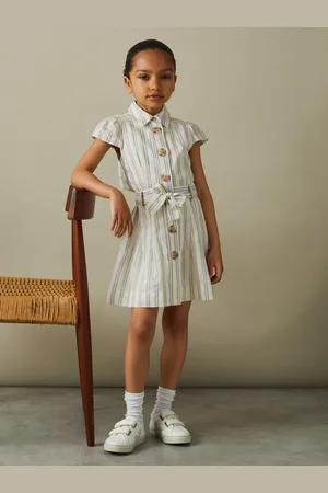 Reiss Selena Blue 4-9 yrs Cotton-silk Striped Dress, 4-5Yrs, White & blue