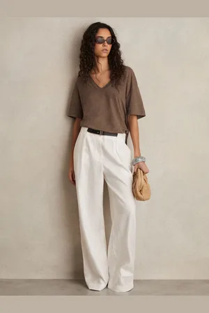 Reiss Linen V-neck T-shirt, S