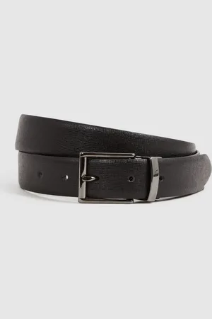 Reiss Ricky Reversible Belt - Black and Brown Leather Plain, Size: 28