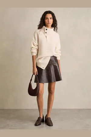 Reiss Leather Flared Mini Skirt, 4