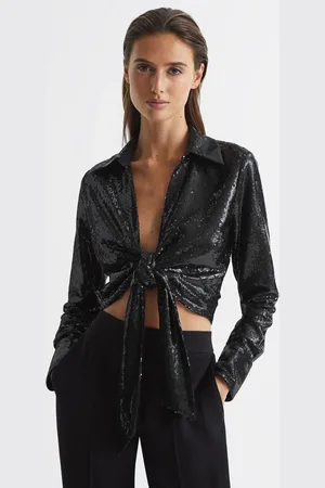 Reiss Tie Front Sequin Top, 8