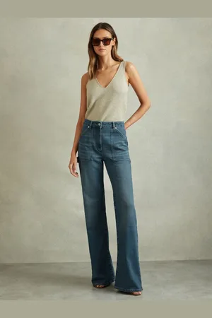 Reiss Delilah Mid Mid Rise Flared Utility Jeans, 24R