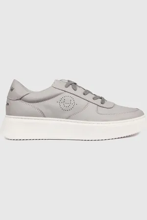 Unseen Footwear Leather Marais Trainers, Grey & white, 8
