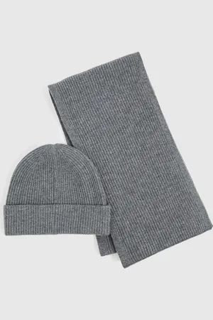 Reiss Merino Wool Ribbed Scarf And Beanie Set