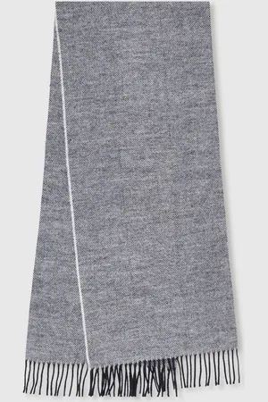 Reiss Navy & white Wool-blend Herringbone Scarf